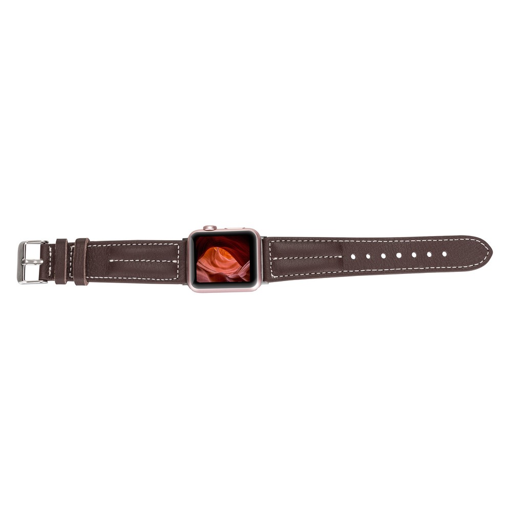 Apple Watch Uyumlu Deri Kordon 42-44-45mm NM3-AS3 Kahve - Görsel 3